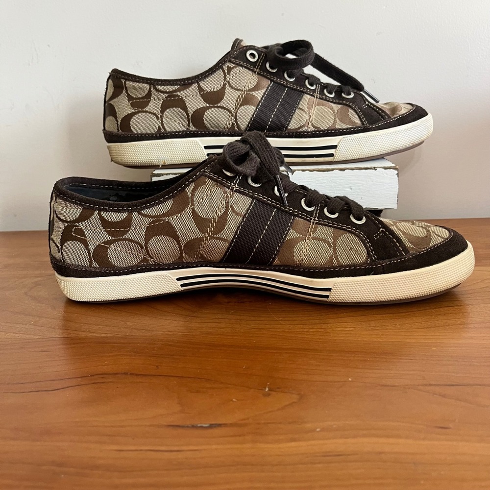 Coach Brad Signature C Monogram Canvas Sneakers Brown Khaki Q900 Mens 10M - Picture 2 of 9